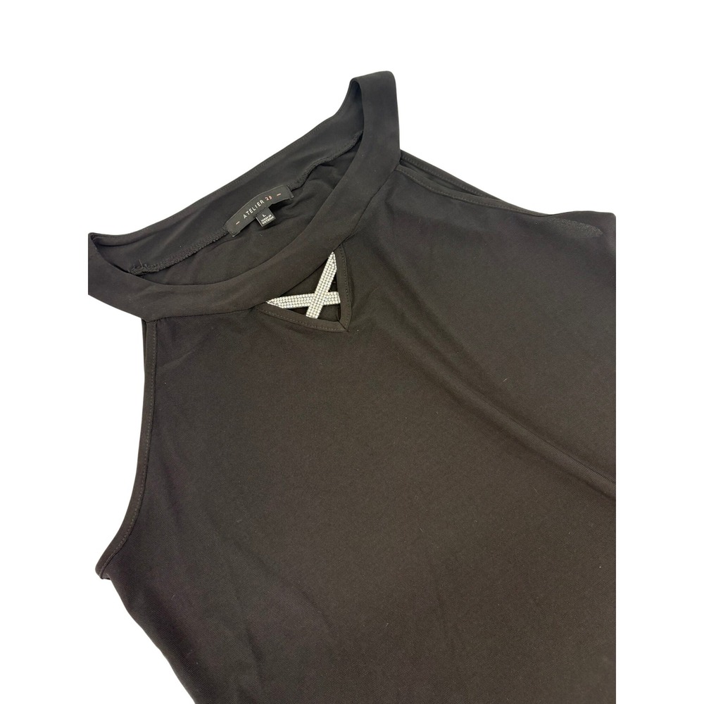 Atelier 29 Black Sleeveless Cutout Neck Rhinestone Tank‎ Top Women's Large